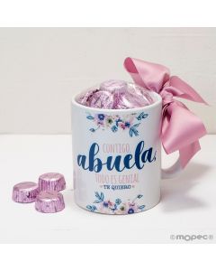 Taza cerámica Contigo Abuela en caja regalo 6 bombones, disponible en varios idiomas