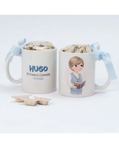 Tasse Comunión garçon gilet et Bible 7 bonbons boîte-cadeau 