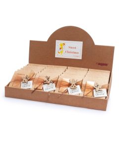 Expositor 24 cajas de 2 napolitanas con pinza navideña y tarjeta
