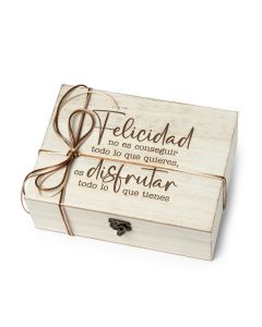 Pack boîte en bois avec message Felicidad  23x17 cm.