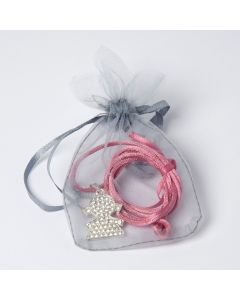 Collar niña de metal con strass cinta fucsia
