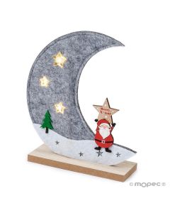 Luna in feltro 3LED con base in legno 17cm.