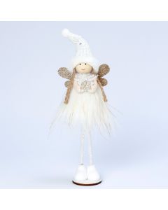 Angelita vestido blanco y alas doradas base madera 28 cm.