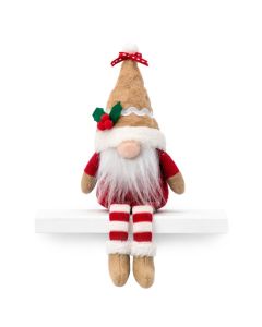 Gnomo sentado con base y gorro beige 23 cm