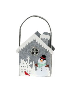 Cesto fieltro casa muñeco nieve cuadros vichy 14x24x6,5cm