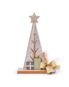 Figura di albero in feltro e base in legno 26cm. 4 ciocc.