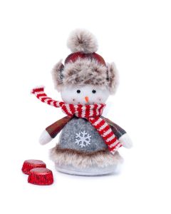 Muñeco nieve bufanda y gorro orejeras 16cm. 2bombones