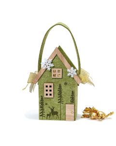 Cesto fieltro casa verde detalles madera 23cm.10 crokichocs