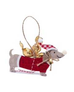 Colgante perro salchicha gorro papa noel con 2 crokichocs