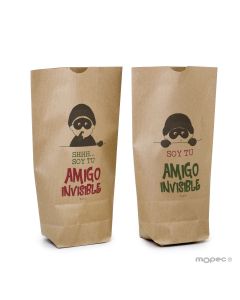 Bolsa de papel Kraft ©Pit&Pita® Amigo Invisible 18x32x7cm.; disponible en varios idiomas.