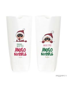Bolsa de papel blanca ©Pit&Pita® Amigo Invisible. Disponible en varios idiomas