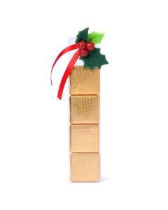 Scatola da 4 cioccolatini decorati con agrifoglio