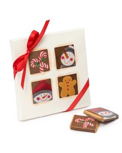 Estuche 4 ventanas con napolitanas Snowman y lazo rojo*