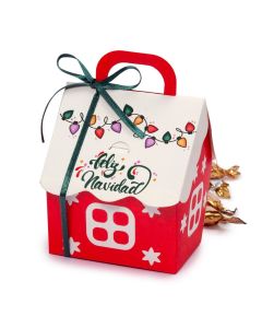 Cajita papel casita roja Feliz Navidad 10 minifruits varios idiomas