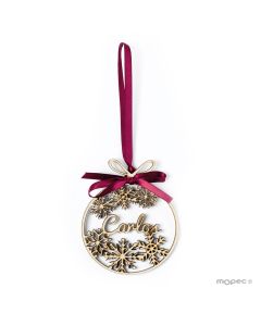 Bola madera personalizada con cinta para colgar ø8cm.