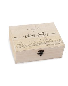 Scatola in legno Villaggio Buone Feste personalizzato 23x17cm