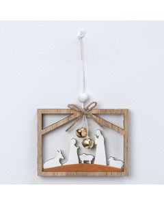 Wooden pendant silhouettes Nativity scene with bells