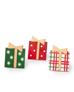 Adhesivo regalos madera lazo dorado 2,9x3,6cm