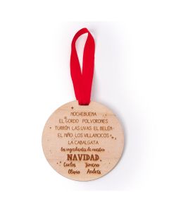 Colgante madera personalizado, con cinta, Nochebuena 9cm