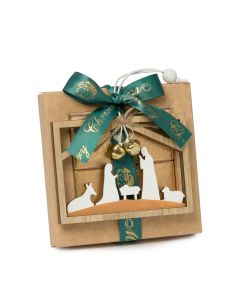 Scatola 4 cioccolatini sagome presepe legno campana