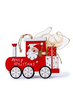 Tren madera rojo 13cm. con colgante 10 minifruits