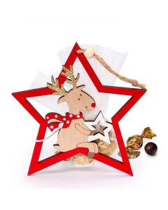 Wooden reindeer and star, 14cm, with pendant 4 croki-choc
