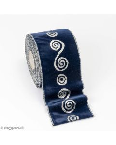 Nastro in velluto stampato cablato 70mmx10m blu