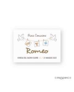 Tarjeta horizontal Prima Comunione marrón,1hoja de 36 unidades, mínimo 5 hojas