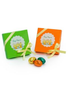 Estuche naranja y verde 8 h. praliné Feliz Pascua