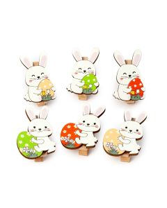 Pinza madera conejito Pascua 6 surtido 3x4,5x1,2cm, min.6