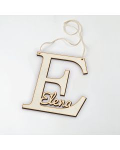 Hanging decoration E with name inside 12cm height approx.