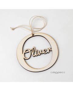Hanging decoration O with name inside 12cm height approx.