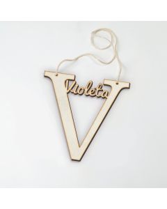 Hanging decoration V with name inside 12cm height approx