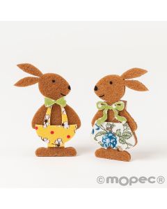 Pince en feutre lapin robe à fleurs 2assort. 6cm