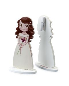 Portafoto niña lirio vestido blanco en madera 12cm, min.6