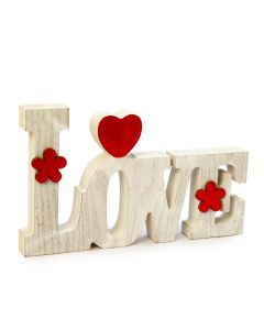 Decoración Love de madera con detalles rojos, 20cm.