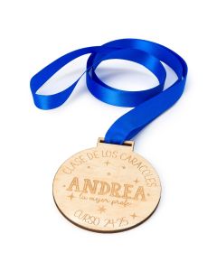Medalla de madera al mejor profe  personalizada dos caras