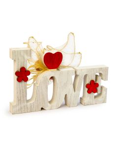 Decoración Love de madera con detalles rojos, y 4bombones