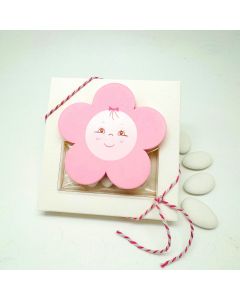 Imán madera flor color rosa en estuche con 5 peladillas