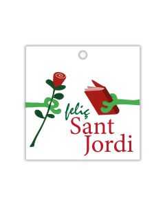 Tarjetita Sant Jordi libro y rosa 