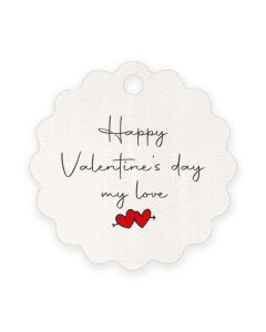 Tarjeta flor 4cm. mensaje Feliz San Valentín, mi amor(preciox28u)