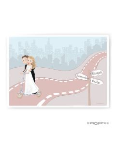 Foil for wedding signatures, Pop & Fun bride and groom on a scooter