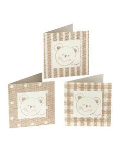 Tarjeta osito beige topos rayas cuadros, preciox102uds