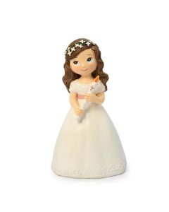 Figura pastel Comunión vestido blanco niña con cirio
