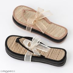 Decorated bamboo flip flop black/brown suede style size M and size L