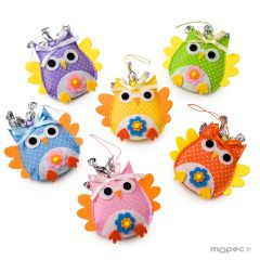 Pendant owl with 3 minifruits, assorted in 6 colors