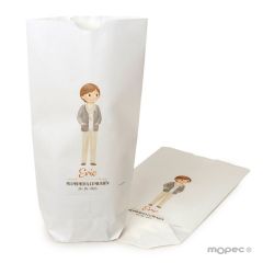 Bolsa papel blanco niño Comunión y foulard 12x21X5cm.,min.25