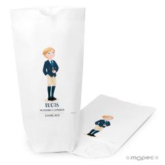 White paper bag, Communion boy shorts 12x21X5cm.