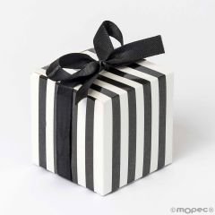 Caja blanca rayas negras 5,5x5,5x5,5cm. con cinta, min.25