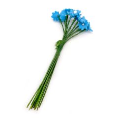 Fiore margherita blu, mazzo di 12, Pois Bianchi